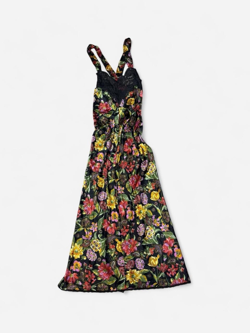 Vanity Fair Black Floral Lace-Trim Maxi Dress
